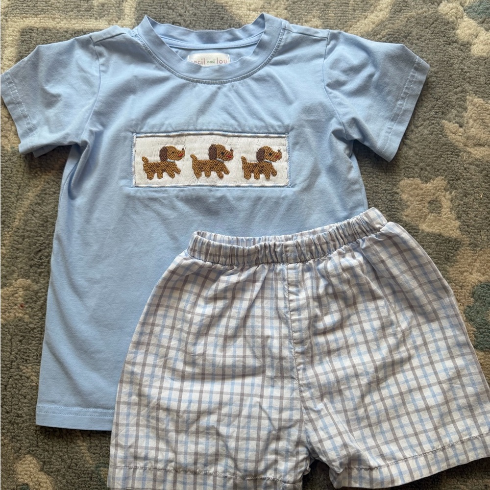 Blue Kids Short Sleeve Tee with Dog Design